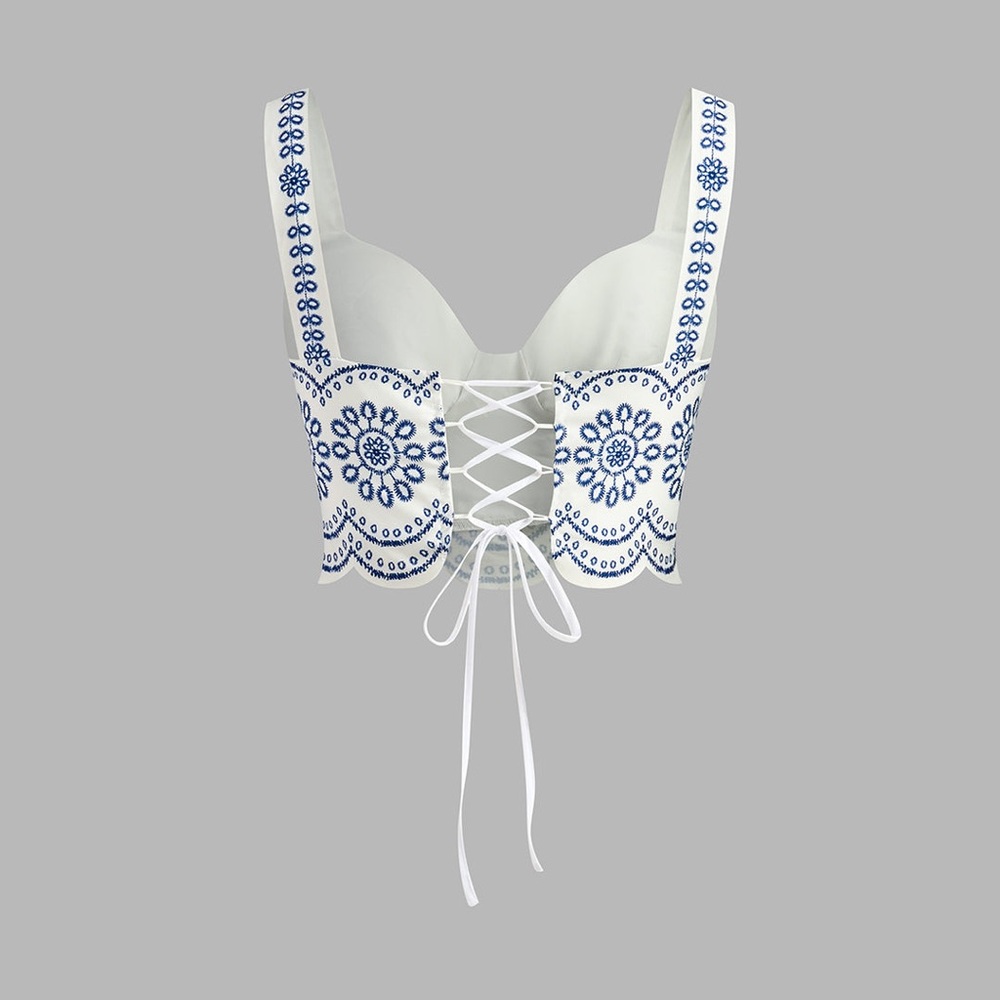 Commense White and Blue Embroidered Crop Top & Maxi Skirt Set - Picture 4 of 6